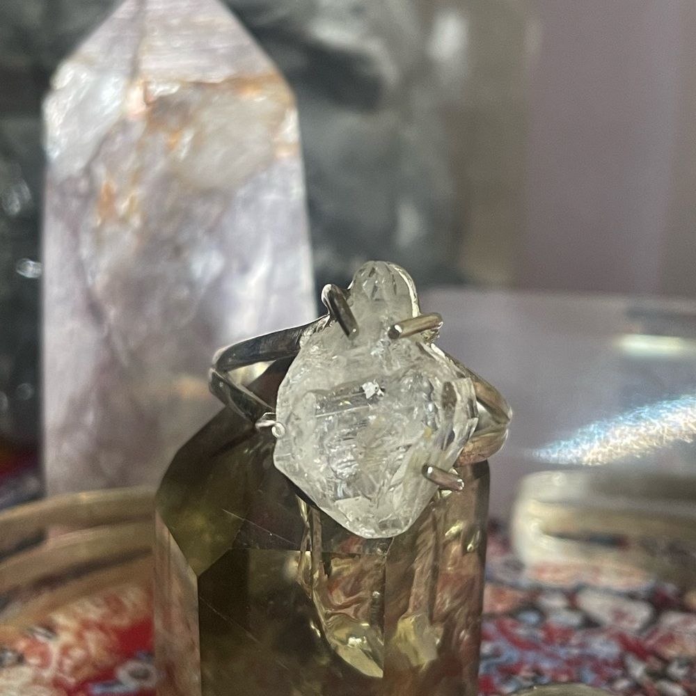 Herkimer Diamond Raw Teardrop Ring size 8 925